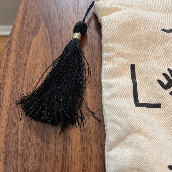 You Look Lovely Women Cosmetic Bag Size 9" Coral Canvas Tan Tote Black Tassel - Picture 3 of 13